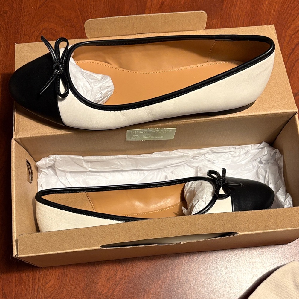 J. Crew factory Black and White Flats: Leather Cap toe ballet flats